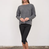 Solid Crewneck Front Seam Knit Sweater in Dark Grey - full-length view