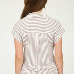 Stripe Collared Short Sleeve Button Down Top in Mocha - back view