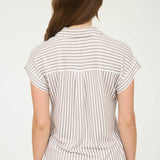 Stripe Collared Short Sleeve Button Down Top in Mocha - back view