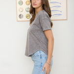 Washed Short Sleeve Boxy Knit Top - Grey