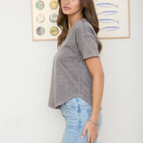 Washed Short Sleeve Boxy Knit Top - Grey