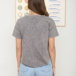 Washed Short Sleeve Boxy Knit Top - Grey