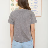 Washed Short Sleeve Boxy Knit Top - Grey