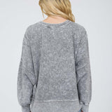 Acid Wash Long Sleeve Side Slit Knit Top - Black