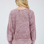 Acid Wash Long Sleeve Side Slit Knit Top - Maroon