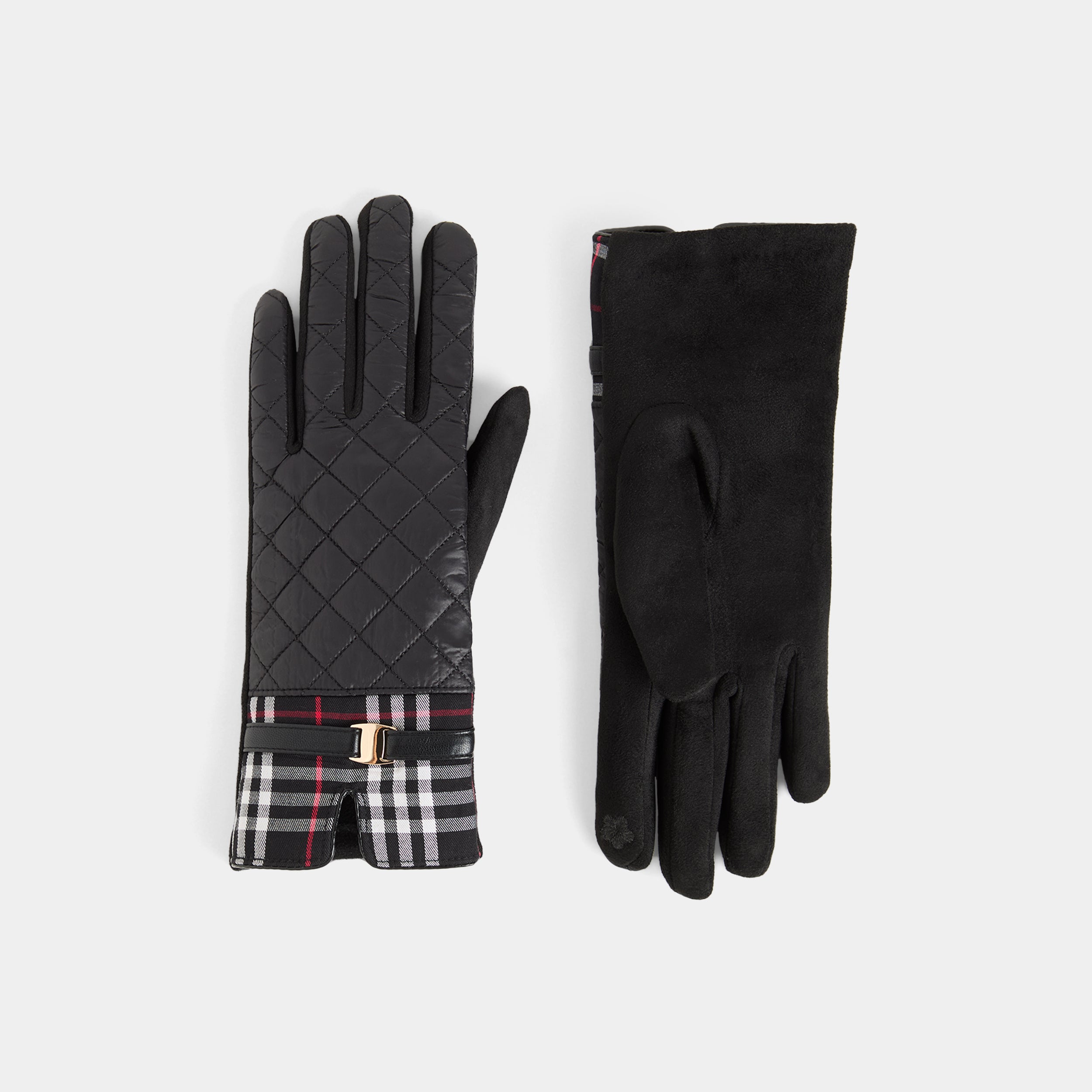 Plaid Puffer Touchscreen Gloves - black plaid quilted gloves
