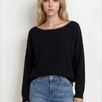 Contrast Trim Off Shoulder Long Sleeve Sweater - Black