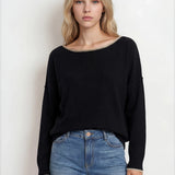 Contrast Trim Off Shoulder Long Sleeve Sweater - Black