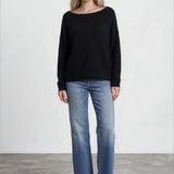 Contrast Trim Off Shoulder Long Sleeve Sweater - Black