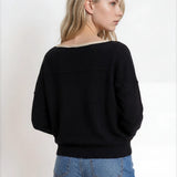 Contrast Trim Off Shoulder Long Sleeve Sweater - Black