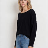 Contrast Trim Off Shoulder Long Sleeve Sweater - Black