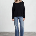 Contrast Trim Off Shoulder Long Sleeve Sweater - Black