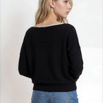 Contrast Trim Off Shoulder Long Sleeve Sweater - Black