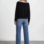 Contrast Trim Off Shoulder Long Sleeve Sweater - Black