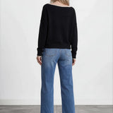 Contrast Trim Off Shoulder Long Sleeve Sweater - Black