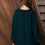 Textured Exposed Seam Long Extended Sleeve Knit Top - Hunter Green