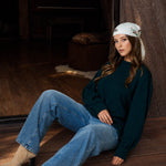 Textured Exposed Seam Long Extended Sleeve Knit Top - Hunter Green