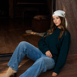 Textured Exposed Seam Long Extended Sleeve Knit Top - Hunter Green