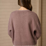 Floral Embroidery Contrast Stitch Knit Cardigan - Taupe