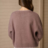 Floral Embroidery Contrast Stitch Knit Cardigan - Taupe