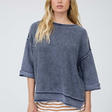 Washed Inverted Seam Short Sleeve Sweatshirt - Navy