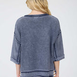 Washed Inverted Seam Short Sleeve Sweatshirt - Navy