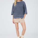 Washed Inverted Seam Short Sleeve Sweatshirt - Navy