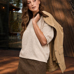 Raw Edge Boxy Short Sleeve Knit Sweater - Oatmeal