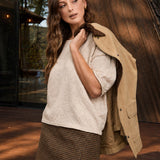 Raw Edge Boxy Short Sleeve Knit Sweater - Oatmeal