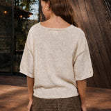 Raw Edge Boxy Short Sleeve Knit Sweater - Oatmeal