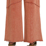 Full length view of washed French terry wide-leg flare pant