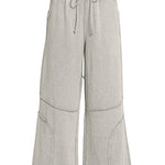 Ribbed texture detail of washed French terry flare pant