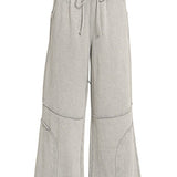 Ribbed texture detail of washed French terry flare pant