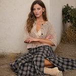Marled Button Down Short Sleeve Raw Edge Knit Top - Light Taupe