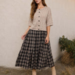 Marled Button Down Short Sleeve Raw Edge Knit Top - Light Taupe