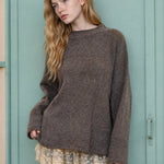 Heathered Checkered Texture Long Sleeve Sweater in Mocha - side view