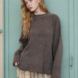 Heathered Checkered Texture Long Sleeve Sweater in Mocha - side view