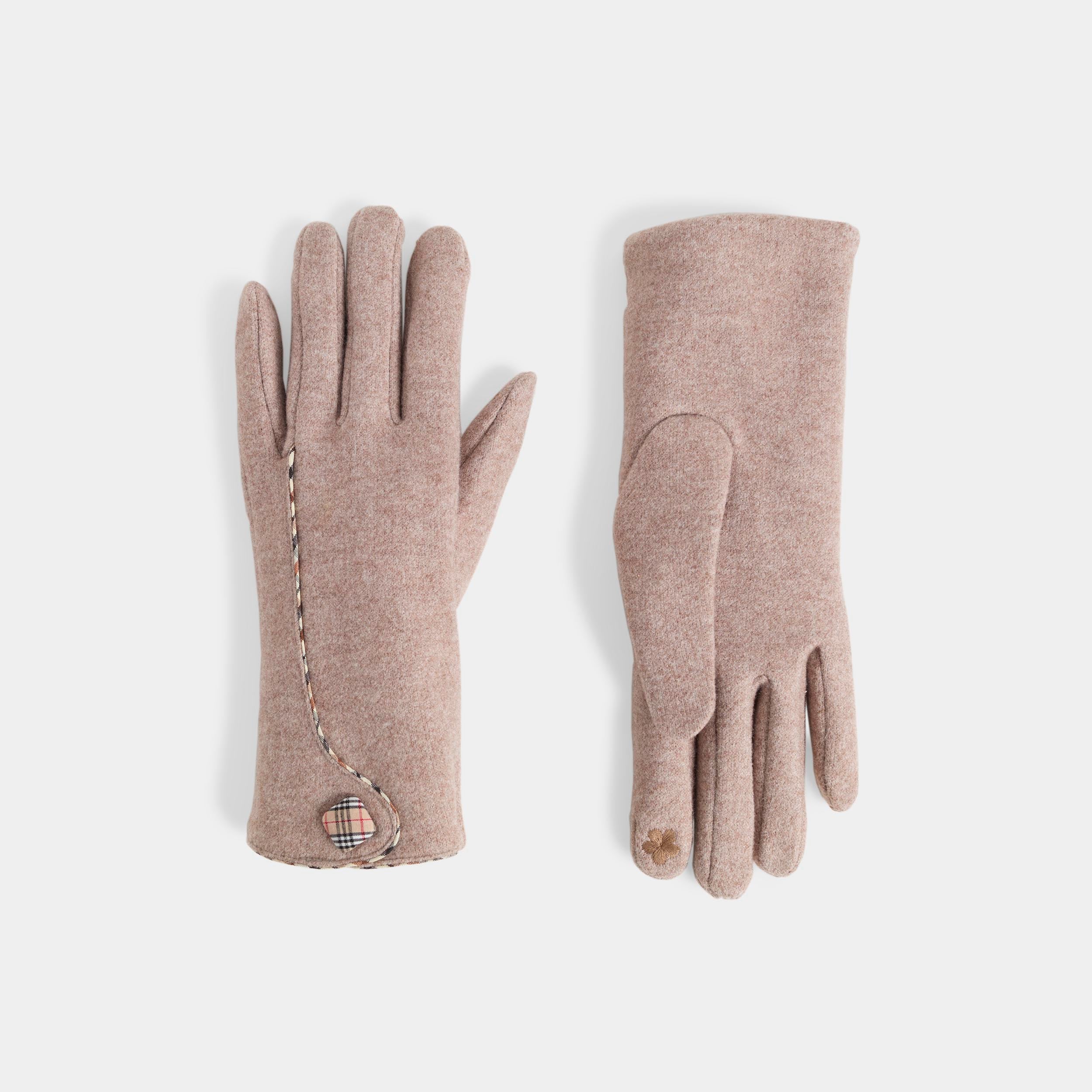Touch of Plaid Touchscreen Gloves - sand with subtle plaid pattern