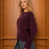 Solid Crewneck Front Seam Knit Sweater in Maroon - side view