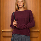 Solid Crewneck Front Seam Knit Sweater in Maroon - front view styled