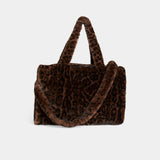 Brooke Faux Fur Leopard Large Tote - leopard print faux fur weekender bag