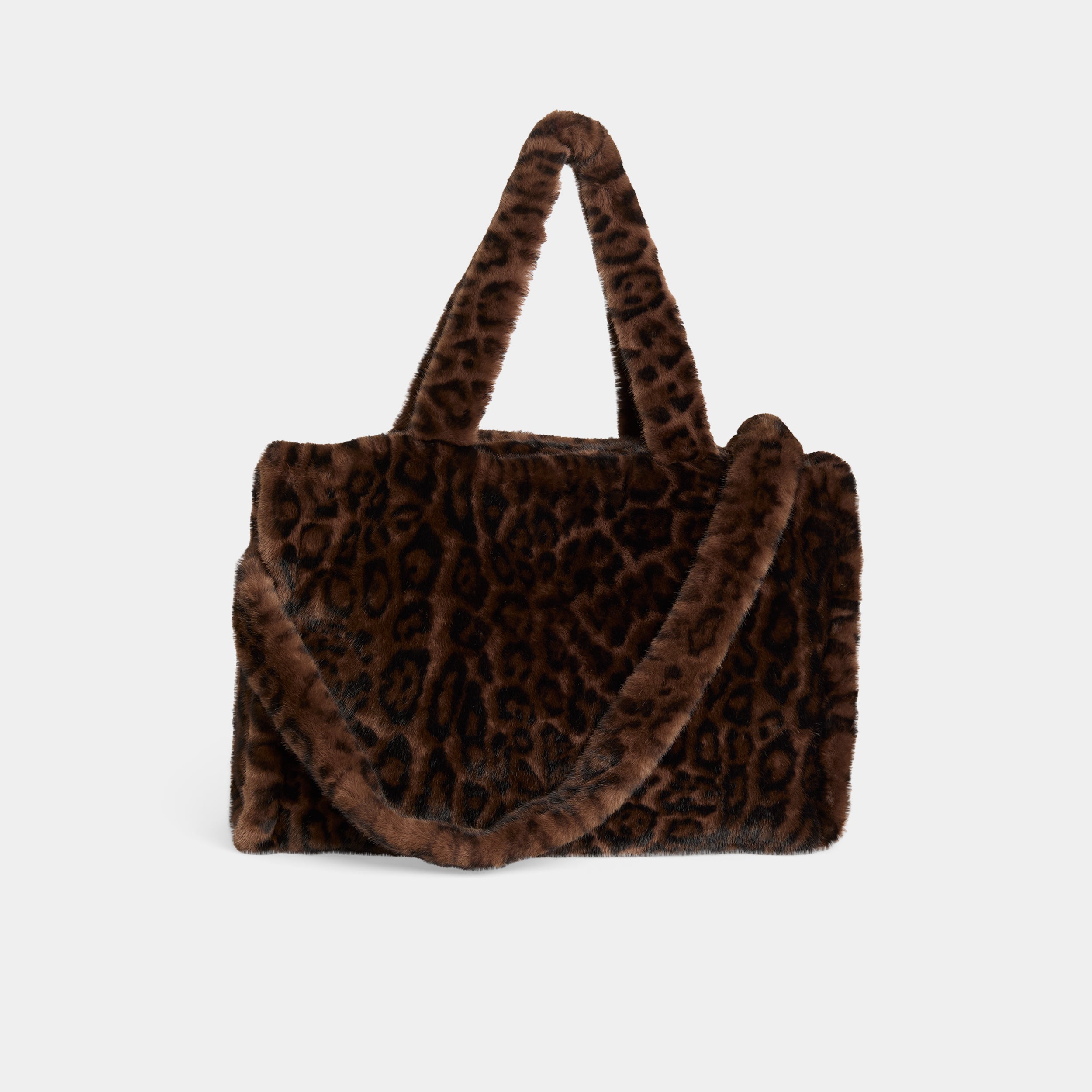 Brooke Faux Fur Leopard Large Tote - leopard print faux fur weekender bag