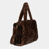 Brooke Faux Fur Leopard Large Tote - interior and strap detail