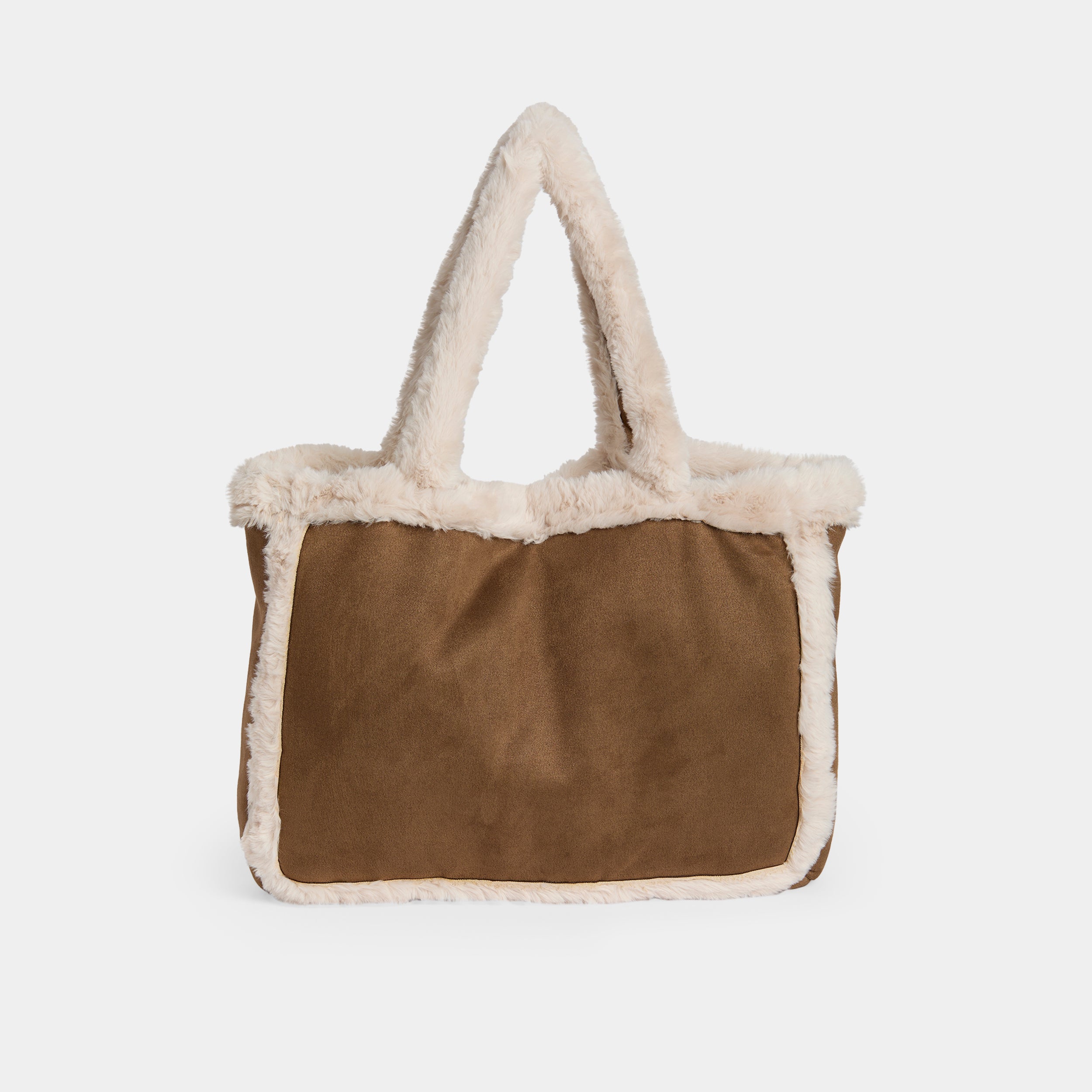 Laila Faux Fur Suede Tote - faux fur trimmed handles
