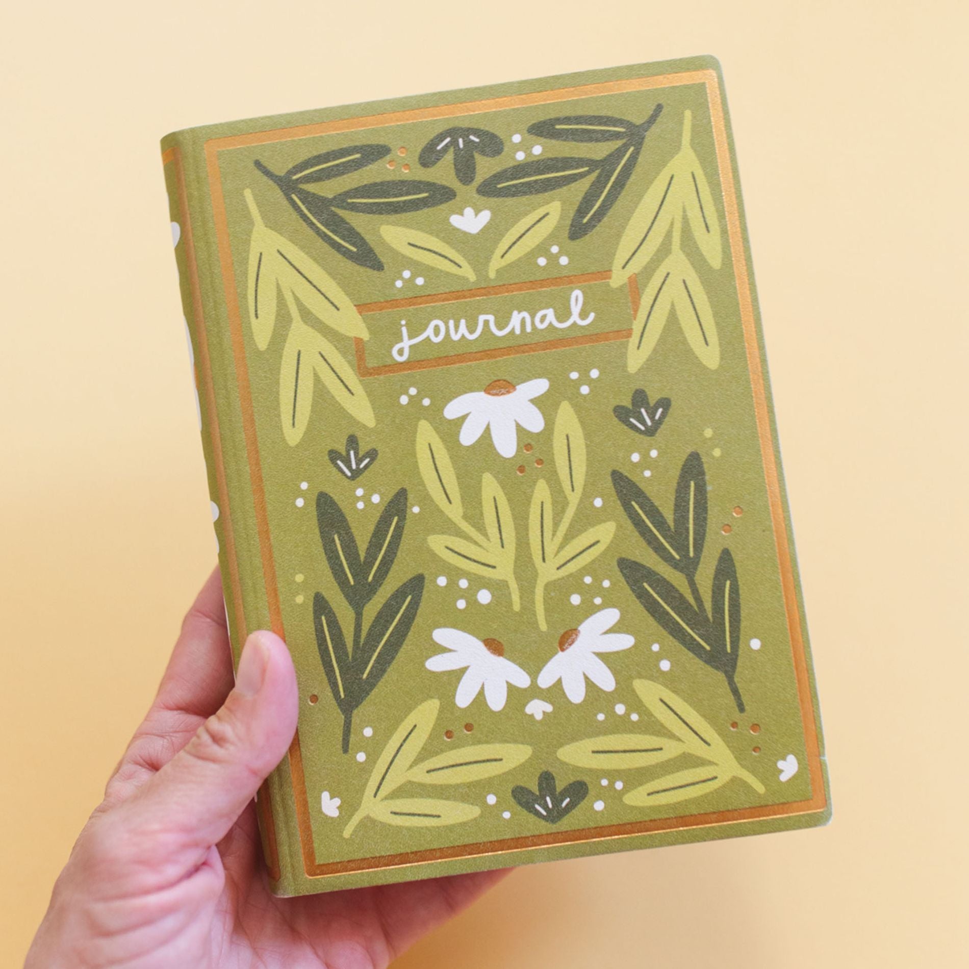 Green floral 5x7 lined book journal - front