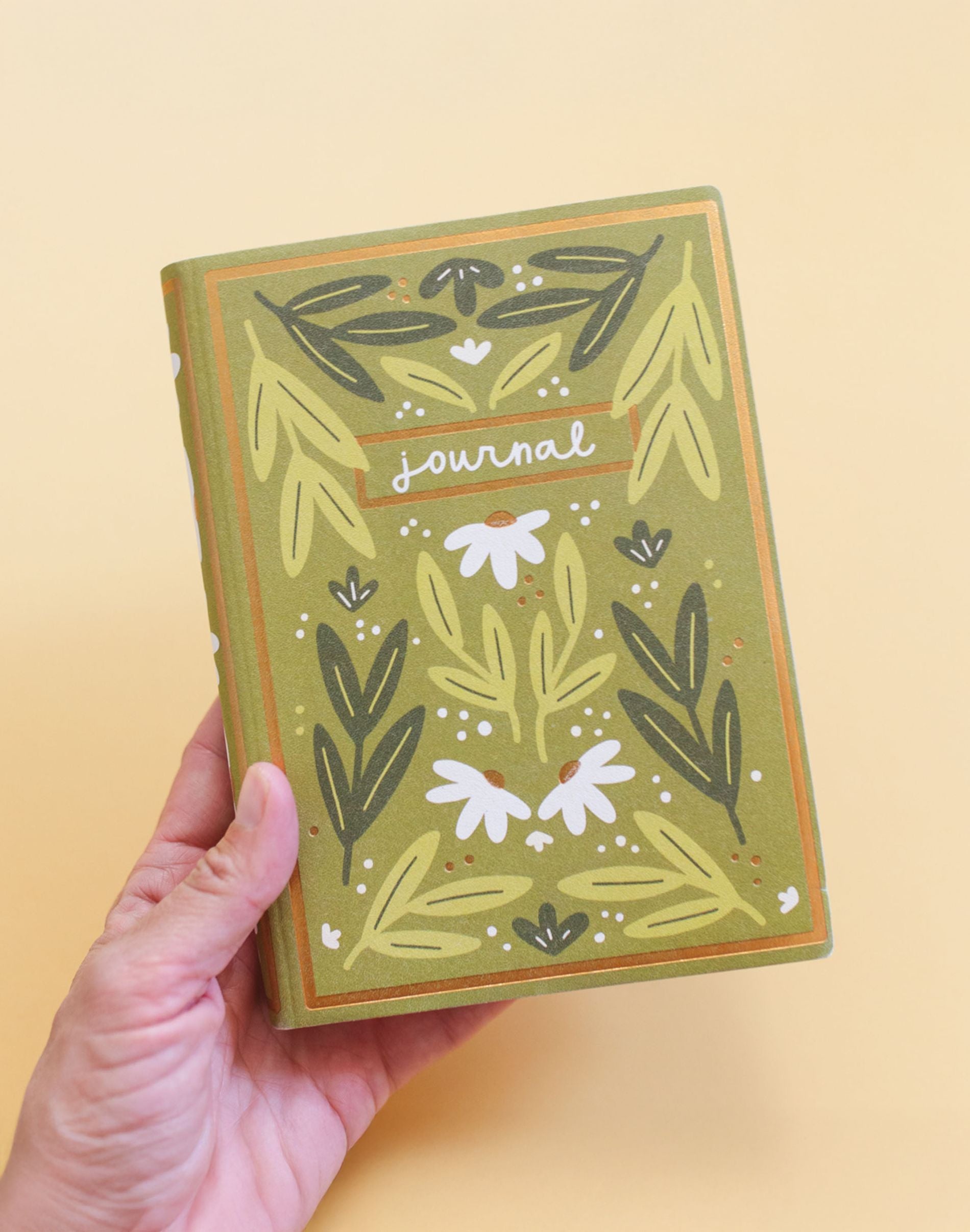 Green floral 5x7 lined book journal - front