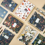 Spiral-bound art journal with a Forest Flowers illustrated cover, detail view