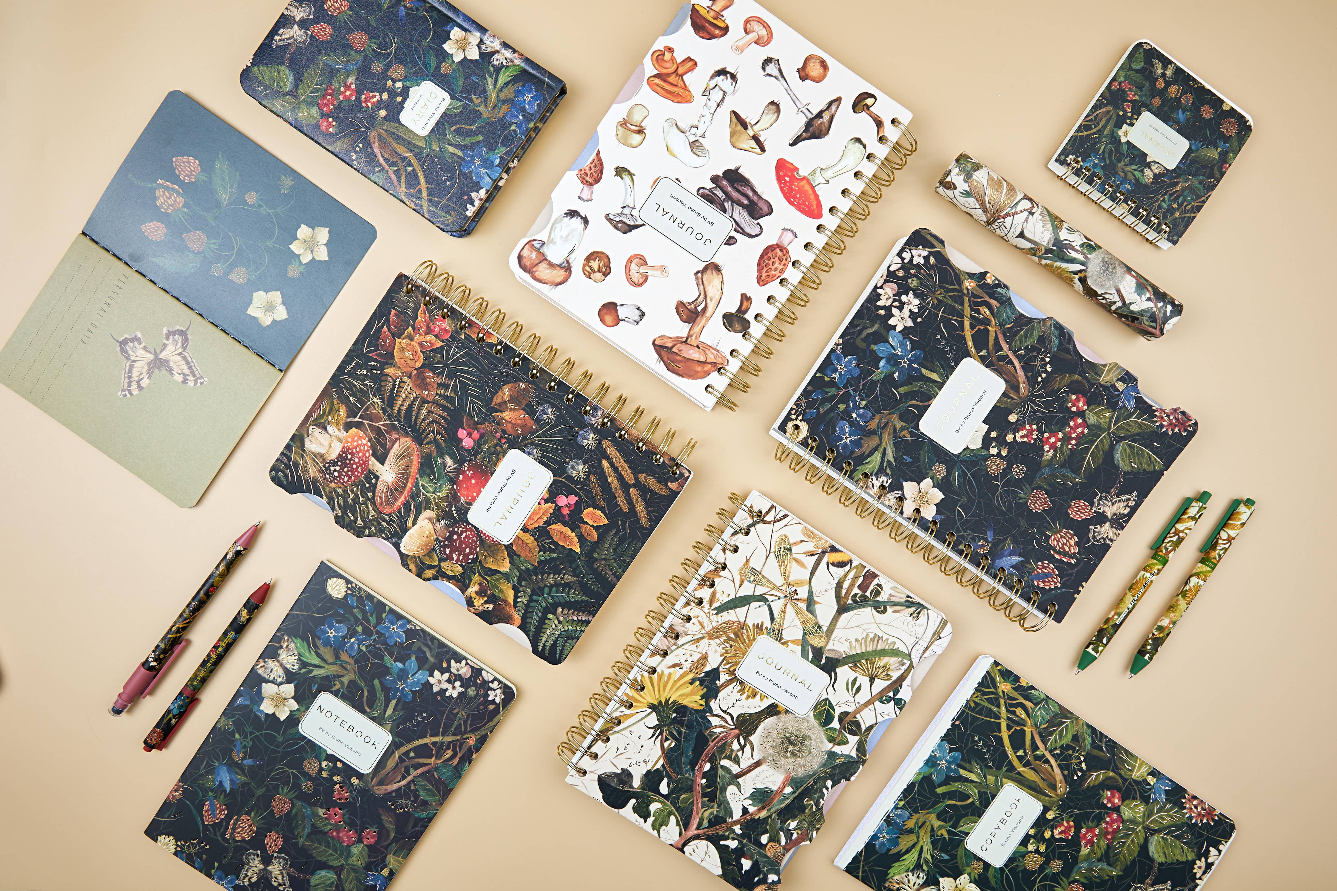 Spiral-bound art journal with a Forest Flowers illustrated cover, detail view