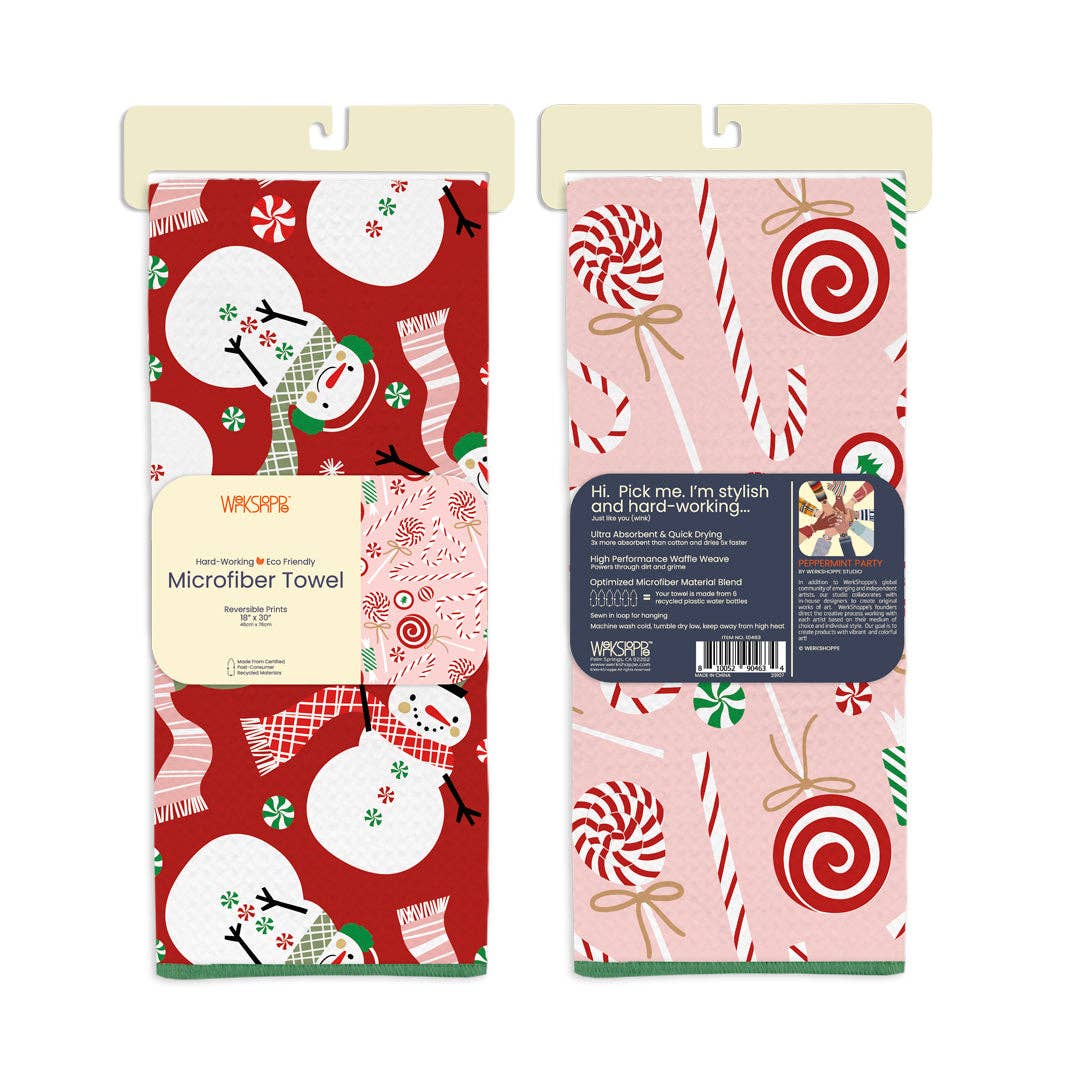 Peppermint Party reversible Christmas microfiber kitchen towel, view 2