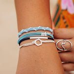 Dream hair tie bracelet set in blue and neutral tones with silver accents, view 6
